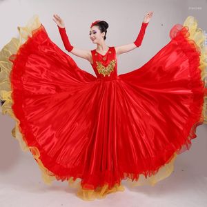 Vêtements de scène rouge femme longue jupe complète espagnol Flamenco Nation danse Costume ouverture robe Performance chœur Costume H600