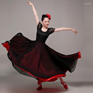 Stadiumkleding Rode Flamenco Rok Vrouwen Paso Doble Festival Outfit Kostuum Gypsy Cothing Klassieke Dancewear Lange Rokken DL8806