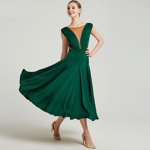 Vêtements de scène rouge vert Standard robes de danse de salon haute qualité sans manches danse Flamenco jupe femmes robe de valse