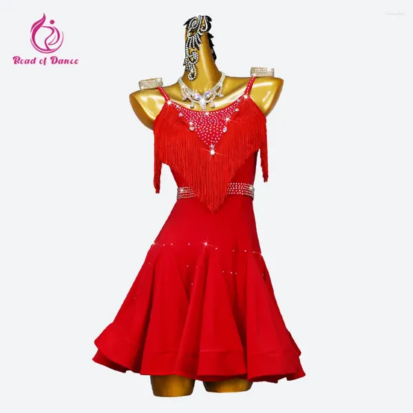 STAGE PEUR ROUGE LATIN LATINE DANSE FEMMES FEMMES CABARET Robe Samba Dancewear Ball Vêtements Competition Costume Sport Jupe Pratique Ligne de filles