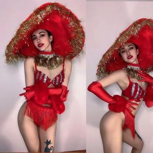 Desgaste de la etapa Red Nightclub Bar Dance Performance Costume Party Girl Dancer Show Sexy Bikini