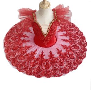 Stage Wear Jupe de ballet professionnelle rouge pour fille White Swan Toddler Costumes de danse à paillettes