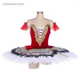 Stage Wear Rode Stretch Fluwelen Lijfje Ballet Tutu Kostuums Met Gouden Applique Professionele Pannenkoek Voor Vrouwen En Meisjes BLL452
