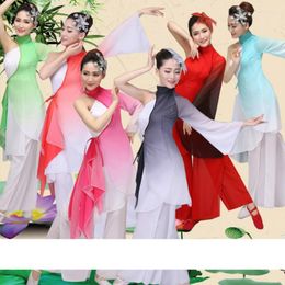 Escenario desgaste rojo tradicional chino danza mujer hombre traje para baile folclórico ropa nacional mujeres disfraces de fans