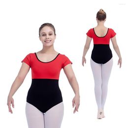 Stage Wear Retail Groothandel rood met zwart katoen/lycra korte mouw tweekleurige tankdans tankdansen voor dames en meisjes