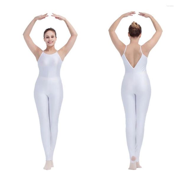 Desgaste de la etapa Venta al por mayor Venta al por mayor Camisola blanca de nylon / Lycra V Back Dance Gymnastics Unitards Catsuits para damas y niñas