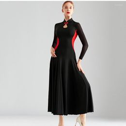 Stage Wear Retro Modern Dance Practice Dress Women Ballroom Black Long Waltz Dancing