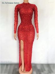 Escenario desgaste traje de diamantes de imitación vestido de baile latino femenino competencia profesional para mujeres niñas sexy sin espalda falda con flecos rojos
