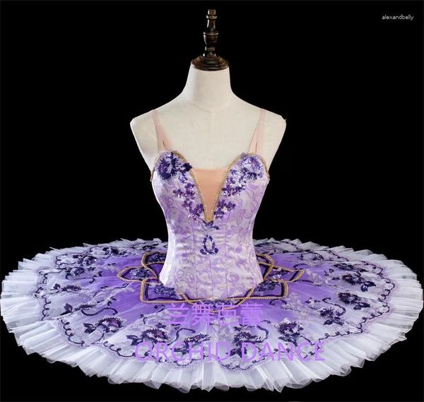 Stage Wear Strass Embellir Haute Qualité Professionnel Taille Personnalisée Adulte Filles Lilas Oiseau Ballet Tutu Costumes