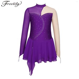 Stage Wear Strass Figure Robe De Patinage Sur Glace Enfants Filles Gymnastique Artistique Ballet Justaucorps Danse De Salon Concours Performance Robes