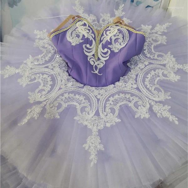 Stage Wear Romantique Taille personnalisée Enfants Filles Ballet Dance Performance Compétition Lilas Tutu Bleu