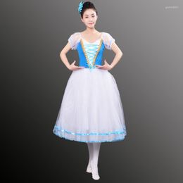 Stage Draag romantische Tutu Giselle Ballet Costuums Girls Child Velet Long Tule Dress Skate Ballerina Puff Sleeve Chorus