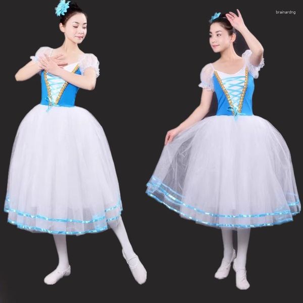 Stage Wear Romantique Tutu Giselle Costumes de ballet Filles Enfant Velet Longue Robe en Tulle Skate Ballerine Manches Bouffantes