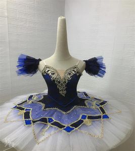 Stage Wear Jupe TUTU de ballet de performance professionnelle en dentelle bleu royal et noir LEOTARD.TUTU-10