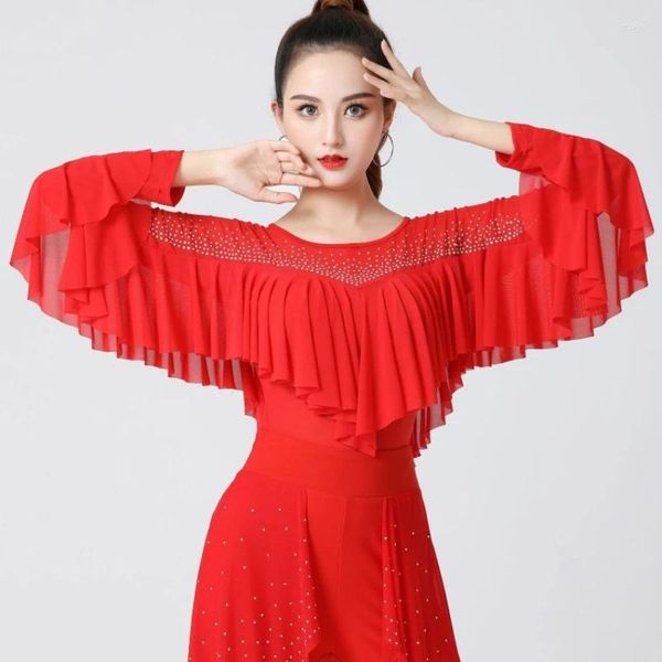 Stage Wear Ruffle Ballroom Pole Dance Vêtements Ballet Standard Femme Tops Costume Latin Élégant Festival Moderne Jazz Street T-shirt