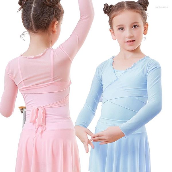 Stage Wear Russie Vendre Enfants Filles Classic Long Sleeve Wrap Top Mesh Dance Ballerina Robe Mince Blanc Rose 105cm-165cm Hauteur