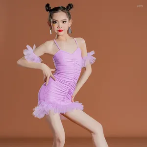 Stage Wear Samba Chacha Vêtements de danse latine Robe violette pour filles Robes de performance sans manches SL9421