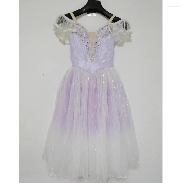 Desgaste de la etapa Sea Elf Variant Tutu Custom Adultos Niños Profesional Perla Competencia Vestido Chica Swan Lake Purple Sling Gasa suave