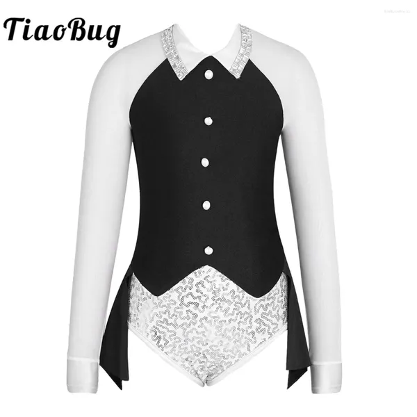 STAGE PEQUIN SEQUIN LONG LONGES GYCINE GYMNASTIQUE DANGE DANGE DANGE BOSSUSTUS BOSSUS SUIT COLLAR COLLAR BOUTON CRODAGE CROD