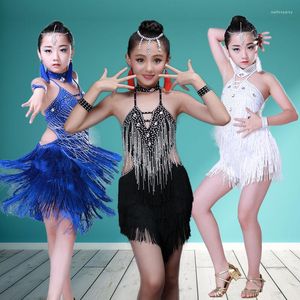 Stage Wear Sequin Tassel Enfant Enfant Enfants Robe De Danse Latine Professionnelle Pour Filles Robes De Danse De Salon Enfants Fringe Salsa Noir