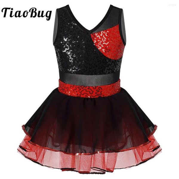 Stage Wear Paillettes Ballet Danse Robe Enfants Filles Sans Manches Maille Jupe Gymnastique Justaucorps Moden Latin Jazz Danse Patinage Artistique