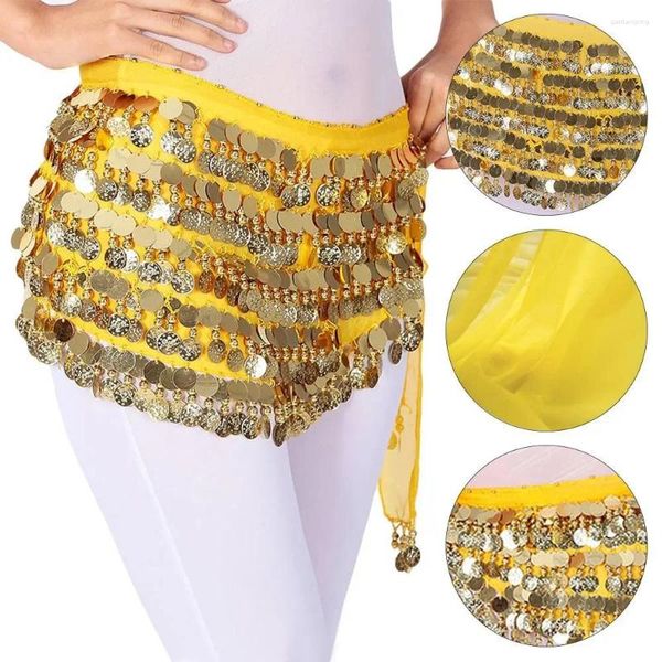 Stage Wear Paillettes Ceinture de danse du ventre brillant pour Thaïlande / Inde / Arabe Mousseline de soie Écharpe de hanche Glands Chaîne de taille Femmes