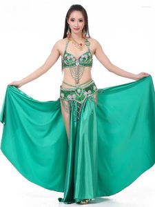 Stage Wear Sequins Belly Dance Costume Festival Outfit Women Egyptische rok Jazz Solid Color Line Suite Performance Latin Tassel Bra
