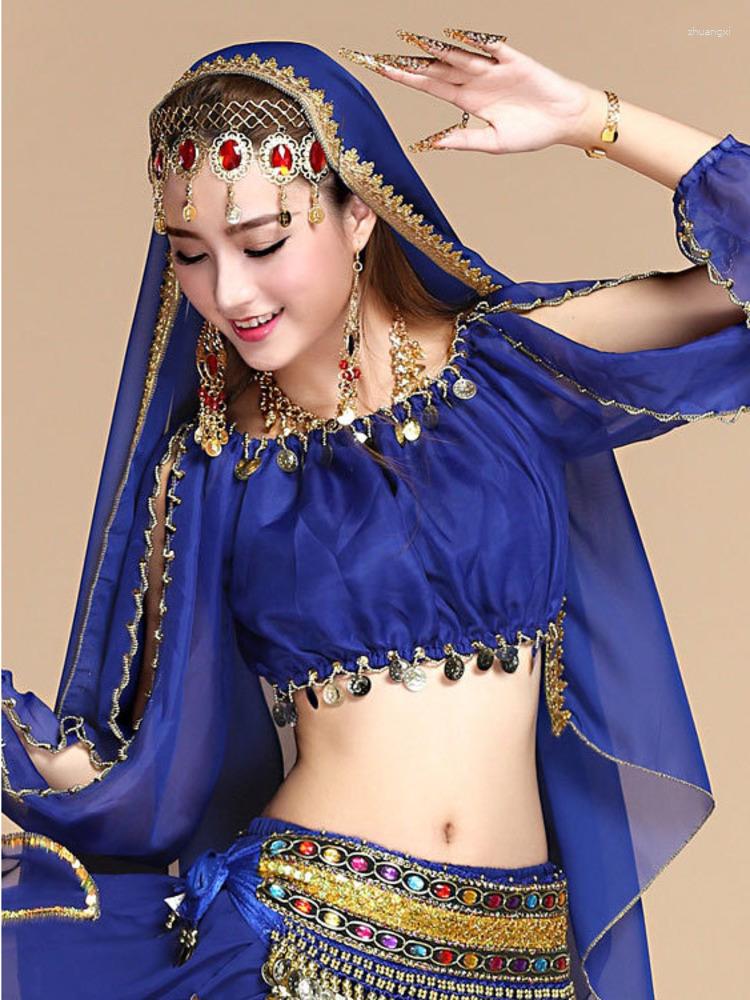 Stage Wear Sequins Oriental Dancing Flamco Arab Dance Tops Woman Latin Tassel Costume Belly Jazz Chiffon Classical Dancer T-shirts