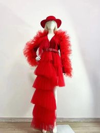 Stage Wear Costume Sexy Costume Irrégulier Couches Maille Rouge Halloween Rave Tenues Festival Gala Club Déguisement Showgirl Drag Outfit Gogo Danc