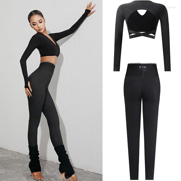 Etapa desgaste sexy profundo v-cuello latino top pantalones de baile apretados para mujeres traje salón de baile ropa de competición ropa de baile SL7589