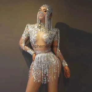 Stage Wear Sexy Elastic Rhinone Gland Party Body Outfit Set Femmes Prom Crystal Fringe Justaucorps Danse Stage Wear Nainiangephemeralew