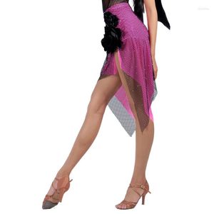 Stage Wear Sexy Femme Rouge Noir Grille Jupe de danse latine Mesh Performance Costumes Ballroom Dancewear DX2023