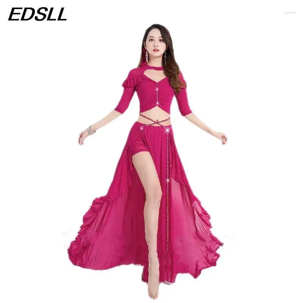 Stage Wear Sexy Glitter Belly Dance Costume Set Femme Swing Jupe Costume d'entraînement oriental pour femmes Bellydancing Performance Vêtements