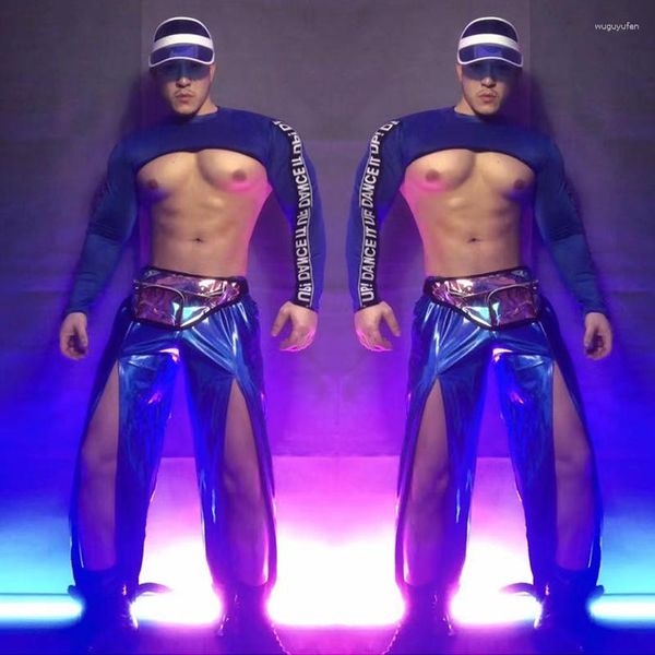 Stage Wear Sexy Gogo Dancer Costume Pour Homme Discothèque Bar Muscle Man Jazz Dancing Outfit Pole Dance Vêtements Crop Tops Laser Pantalon