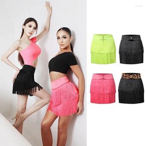 Stage Wear Sexy Latin Dance Jupe Femmes Double Glands Adulte Pratique Vêtements Fringe Cha Samba Rumba Costume DNV15005