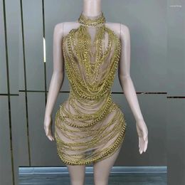 Escenario desgaste sexy vestido de lujo mujeres brillante cadena de oro plata talento rendimiento cumpleaños celebración fiesta baile