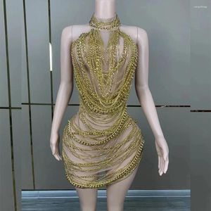 Stadiumkleding Sexy luxe jurk Dames Glanzende gouden ketting Zilver Talent Prestaties Verjaardag Viering Feestdans