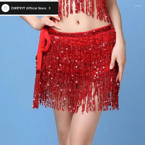 Stage Wear Costume de danse du ventre en soie de lait sexy avec pompon et paillettes pour femmes vêtements de danse brillants strass