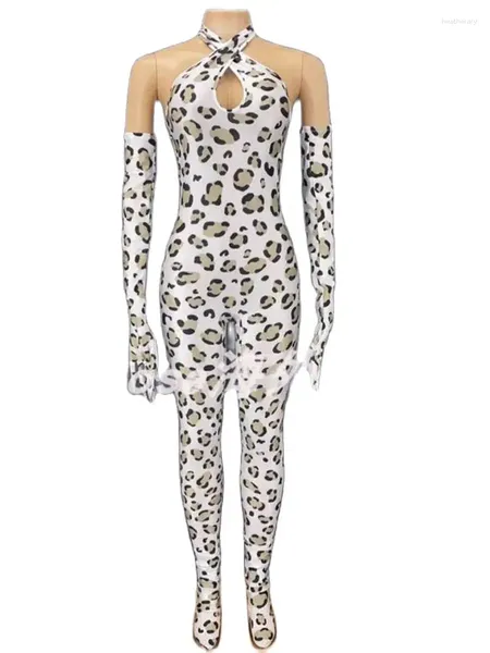 STACE Wear Sexy Off Back Back Leopard Pattern Terre Jumps Suit avec Sleeves 2024 Fashion Customalized Women's Clothing