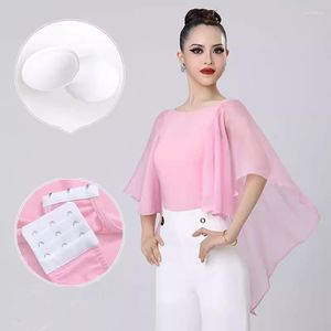 Stage Wear Sexy Pink Latin Dance Tops Women 2023 Slim Ballroom Blouse Tuchard Drijvende volwassen moderne oefenkleding