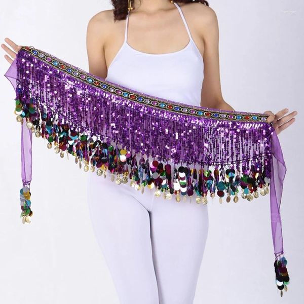 STAGE Wear Sexy Sequins Tassels Belly Dance Hip Scarf jupe enveloppe Bling Coin Costume pour femmes Belts Couleurs Chaîne de ceinture