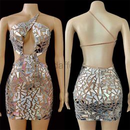 Portez des miroirs brillants sexy à l'arrière sans dressmeshsee à travers le club d'anniversaire robe de fête chanteuse de scène wear performancecostume d240425