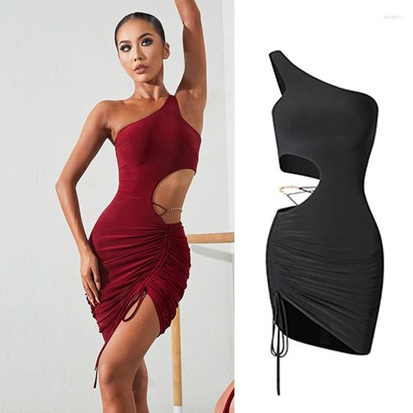 Etapa desgaste sexy hombro inclinado cordón vestido de baile latino mujeres salón de baile salsa tango competencia práctica trajes ropa SL7273