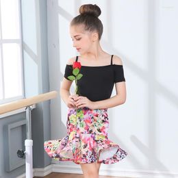 Stage Wear Sexy Sans Bretelles À Manches Courtes Sequin Enfants Robes De Bal Tango Salsa Danse Enfants Robe Latine Filles Pour La Compétition Tops Jupe