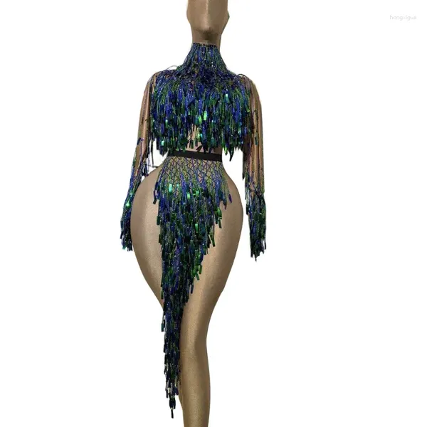 Vêtements de scène Sexy Gland Paillettes Robe De Danseuse Fête Célébrité Femmes Dos Nu Discothèque Costumes De Performance