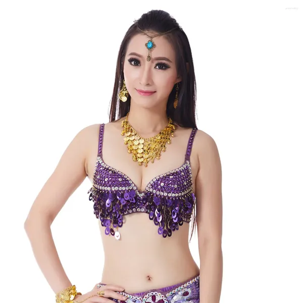 Stage Wear Sexy Femmes Perles Forme de raisin Paillettes Embelli Chrysanthème Soutien-gorge B / C Coupe Belly Dance Sous-vêtements Push-up Dancing Lasdy Top