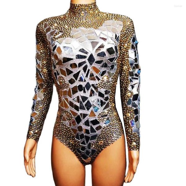 Vêtements de scène brillant or strass paillettes Sexy femmes body pôle danse effectuer Costume fête discothèque Bar vêtements