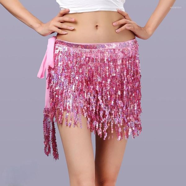 Costume de danse du ventre brillant 4 couches paillettes gland danse ceinture jupe taille chaîne hanche écharpe pour femmes fille Costumes