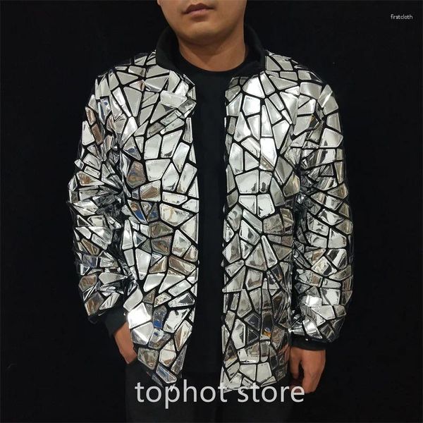 Jacket de miroir brillant à porter sur scène Bling Coat Performance Costume Club Club Party Show Sequins Overcoat Rave tenue Hip Hop Dance