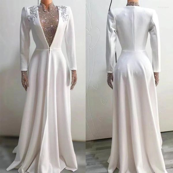 Portez des strass brillants robes robes de soirée blanches Femme Anniversaire Célébrer le costume Robe de mariée Festival Tenue XS5655